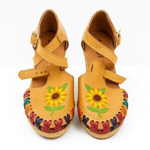 Handcrafted Mexican Leather Huaraches Wedge Sandals with Sunflower Embroidery 8